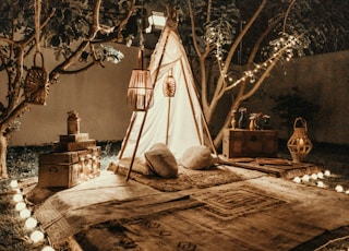 white and brown tipi tent beside trees