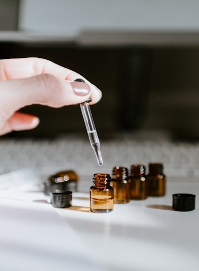 brown bottle on table