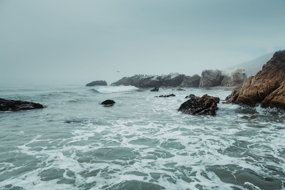 sea with large rocks