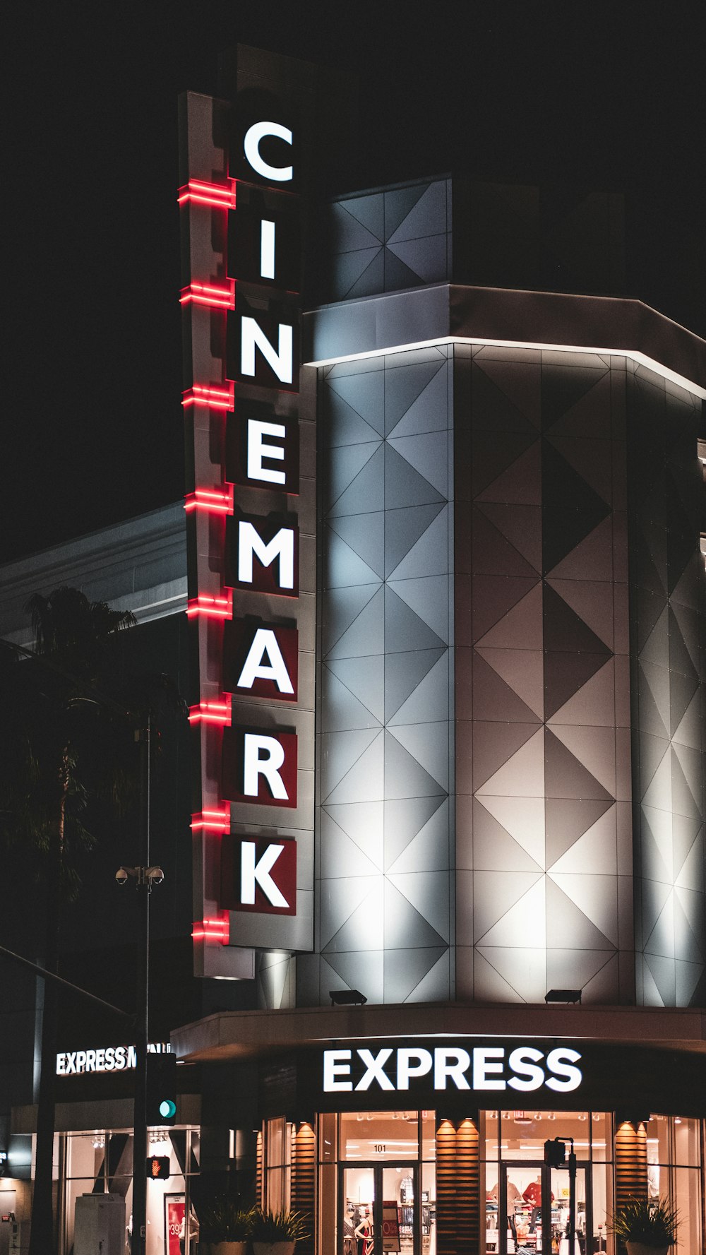 Cinemark Express building at night