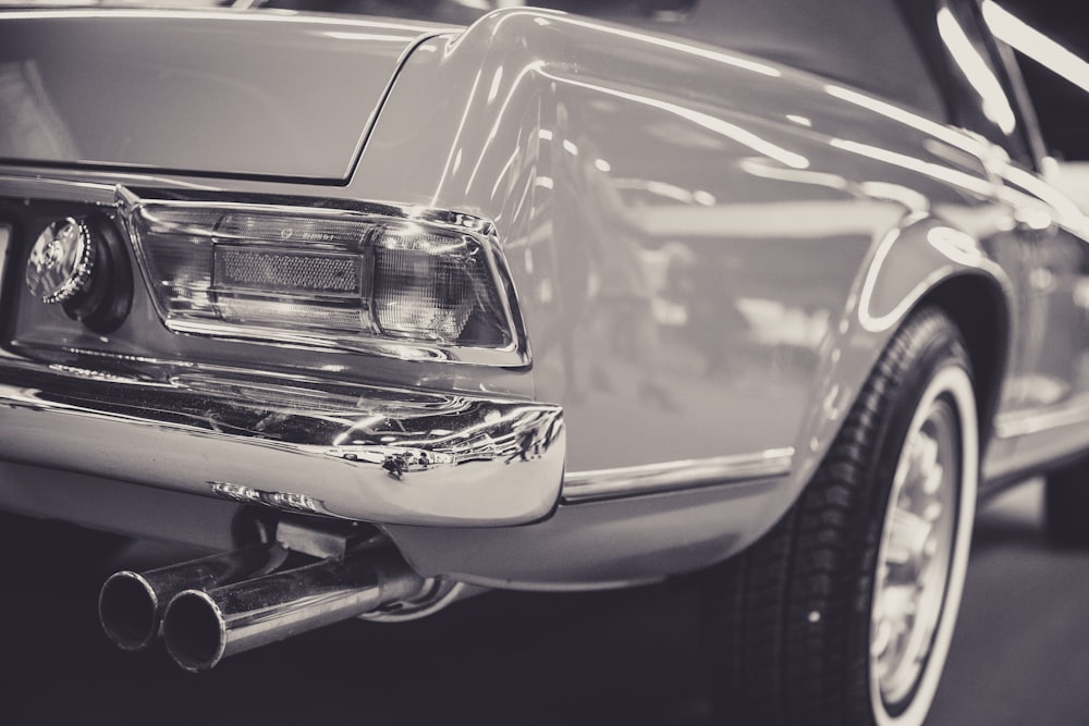 grayscale photography of car