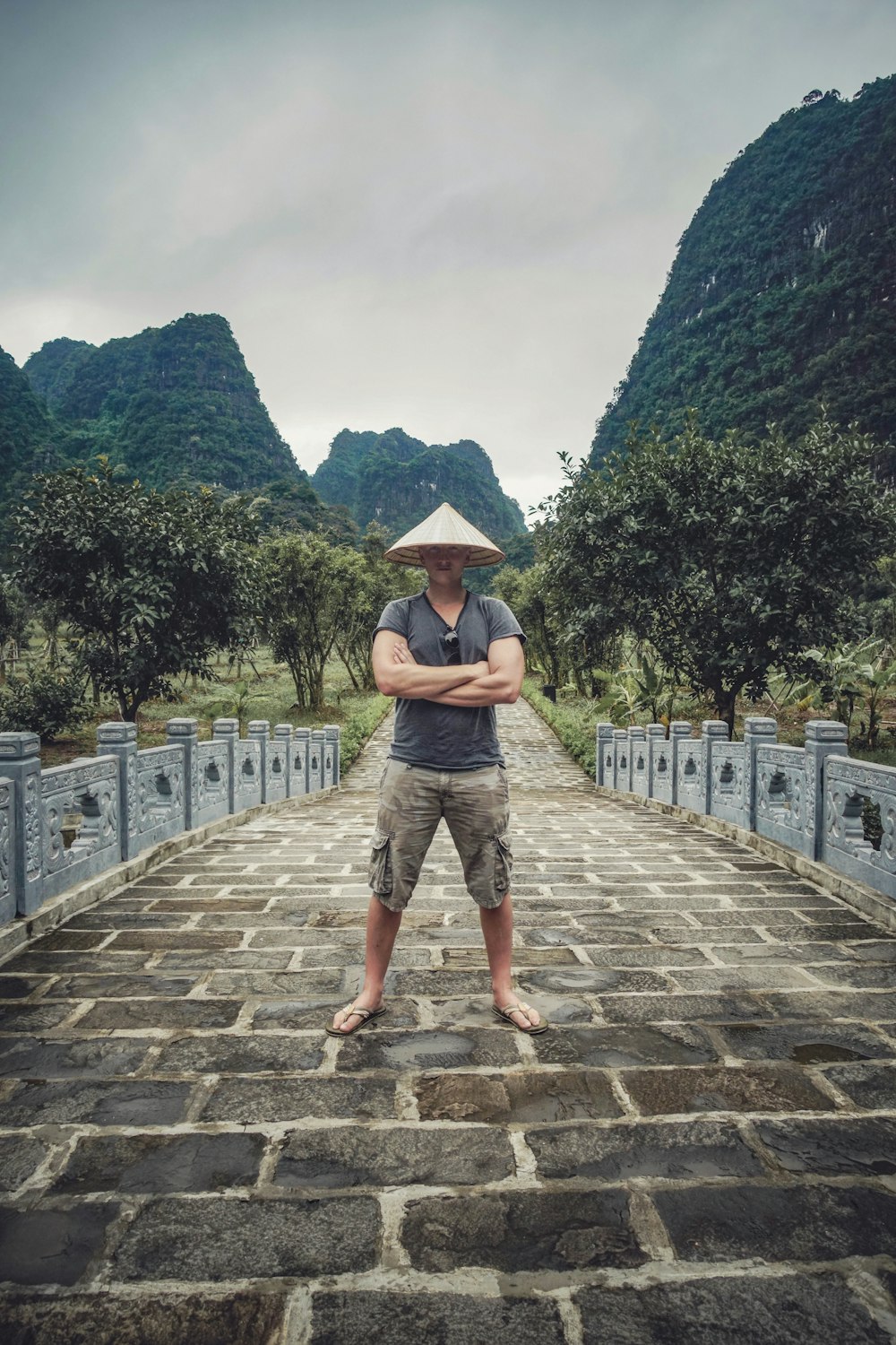 man standing near green leaf trees