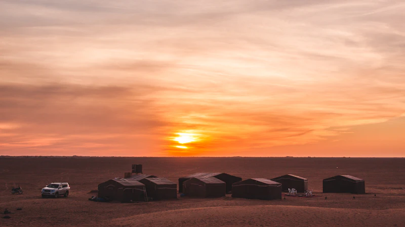 Desert camp near Zagora at sunset