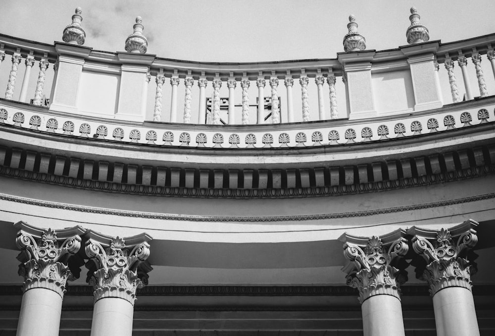 grayscale photo of balcony