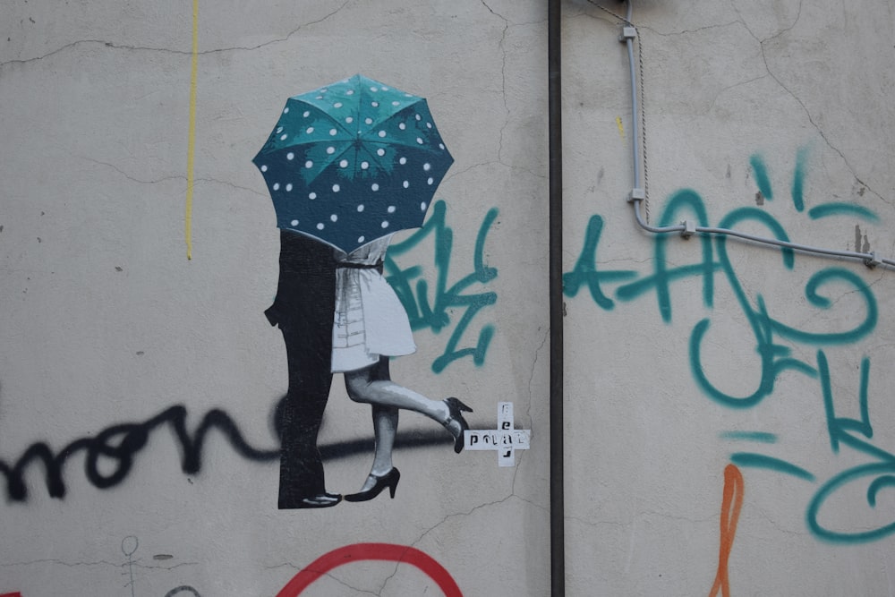 woman and man covering umbrella sticker