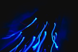 a bunch of blue lights that are on a table