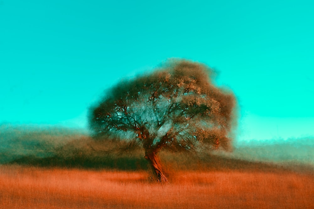 tree on grassfield painting