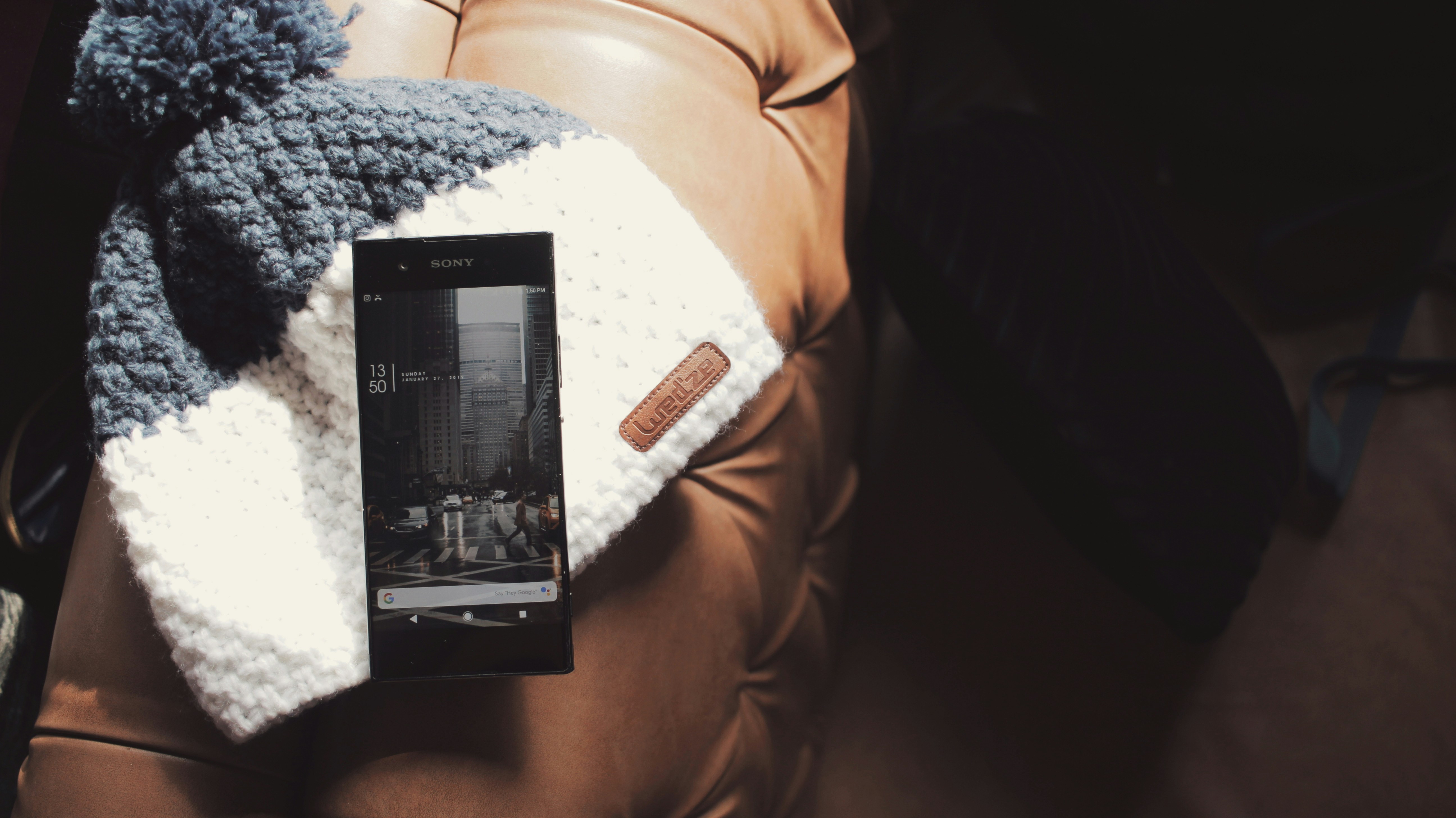 turned-on black smartphone