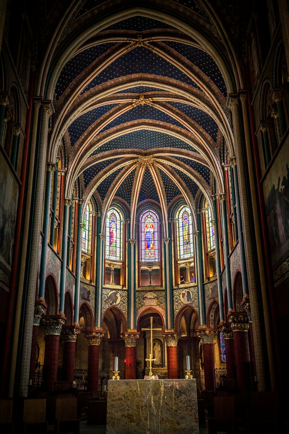 golden crucifix inside a church