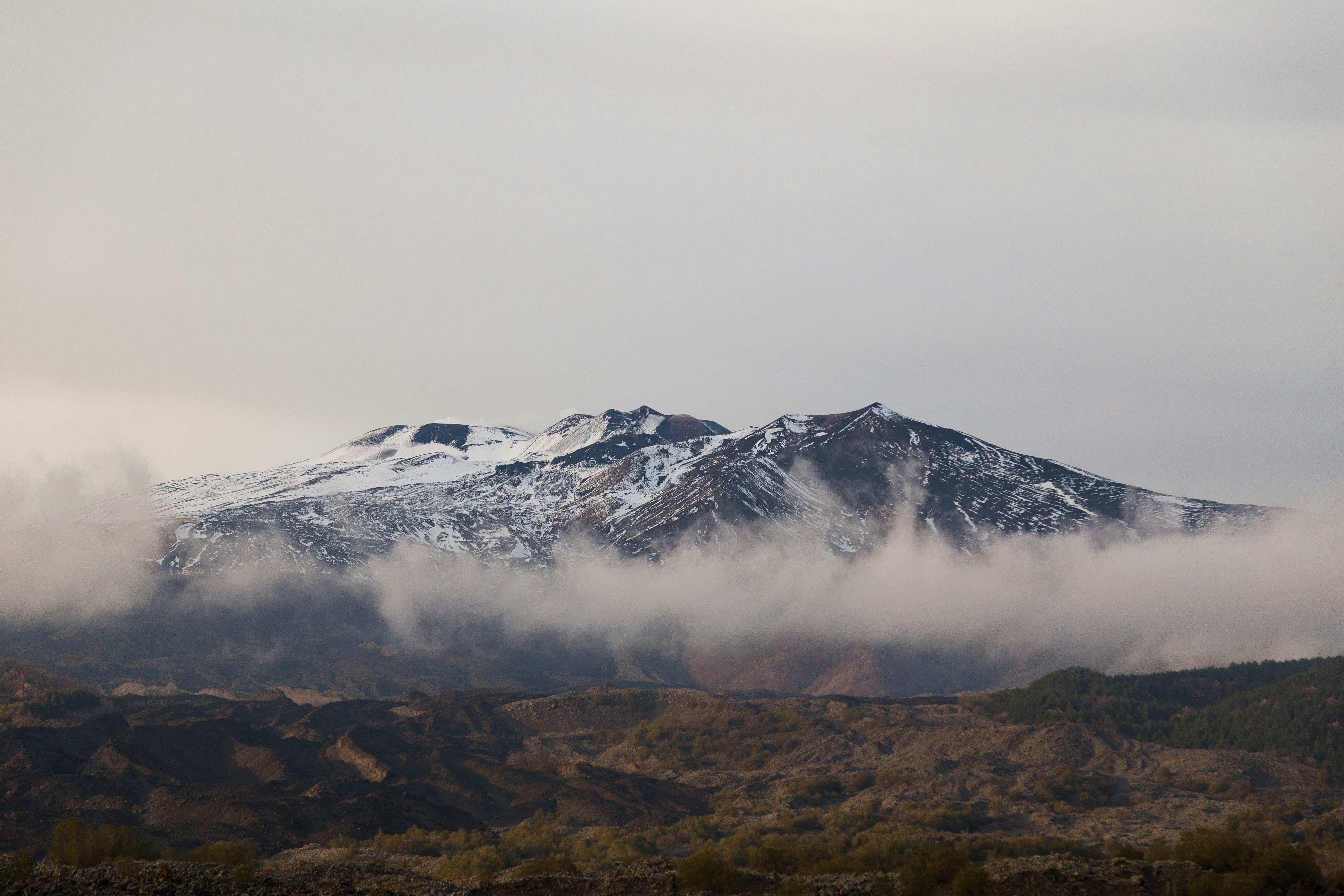 mountain coated with snow, Mount Etna