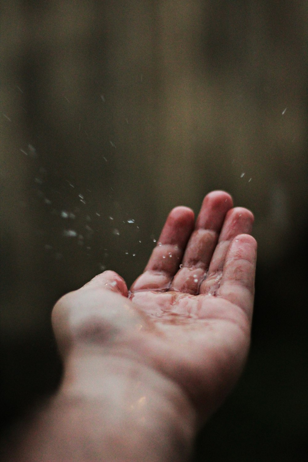 water droplets on person's palm
