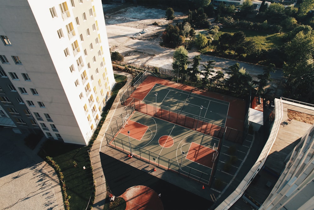 aerial view of basketball courts