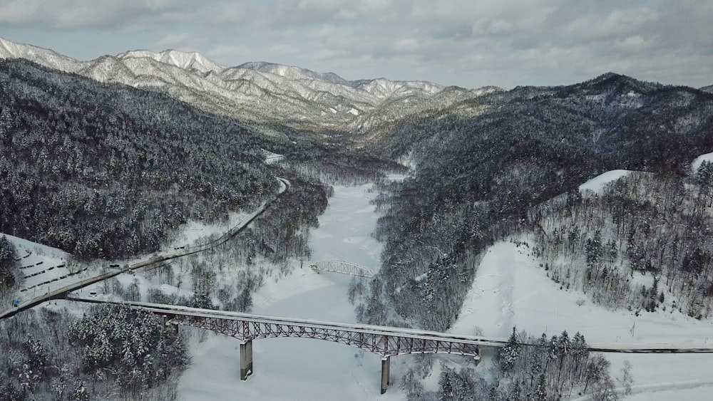 aerial photography on bridge surround by mountains
