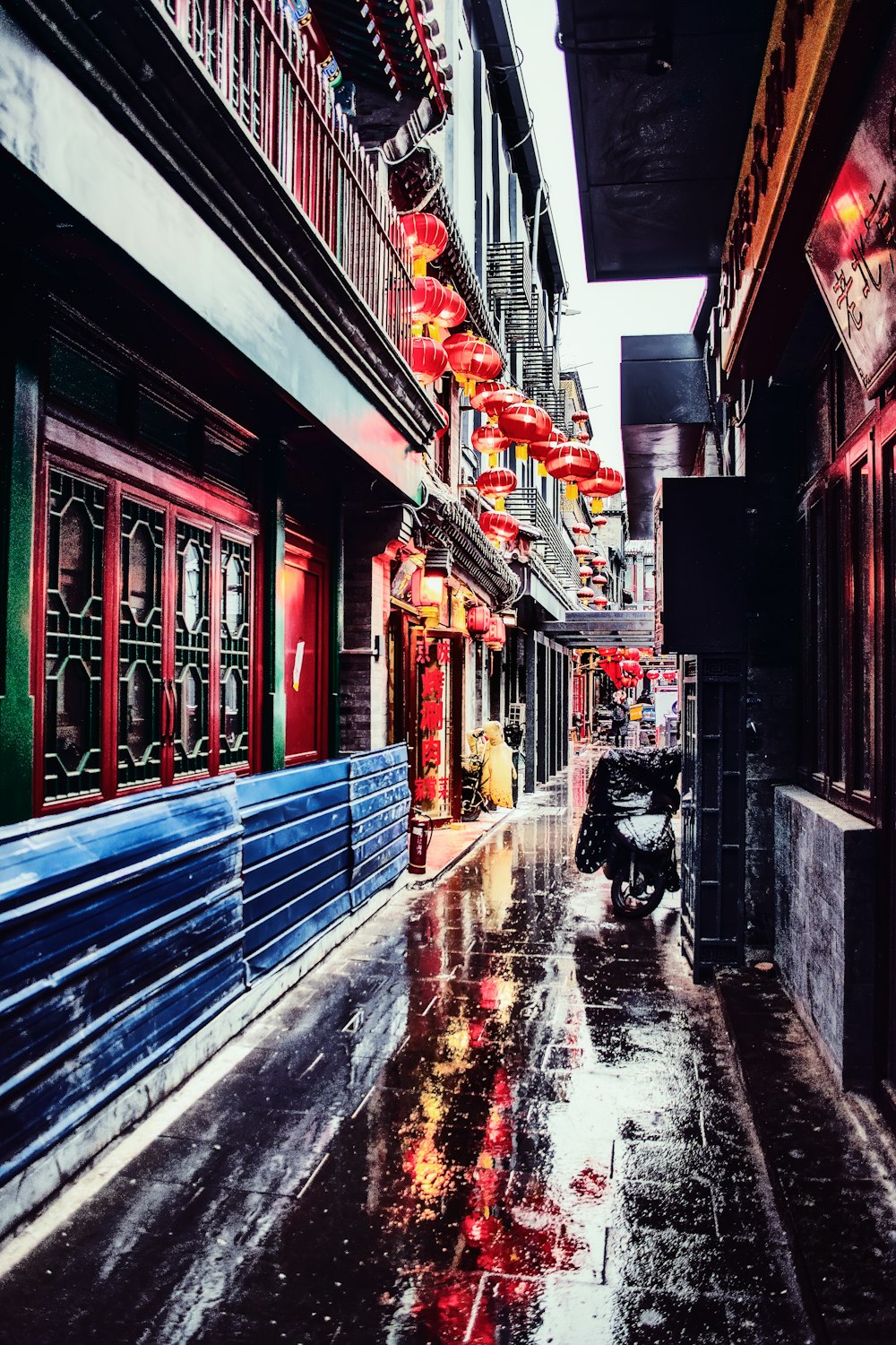 hallway with red chinese lanterns