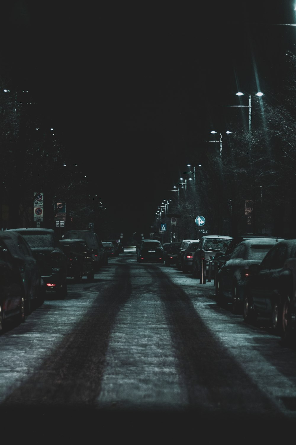 cars parked at night