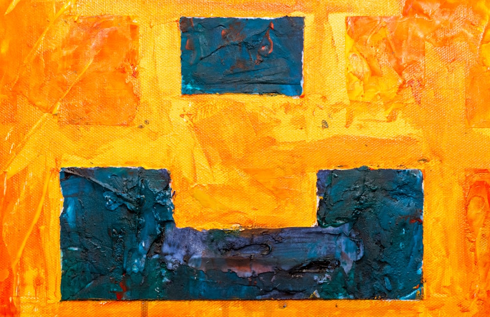 an abstract painting of a yellow and blue rectangle