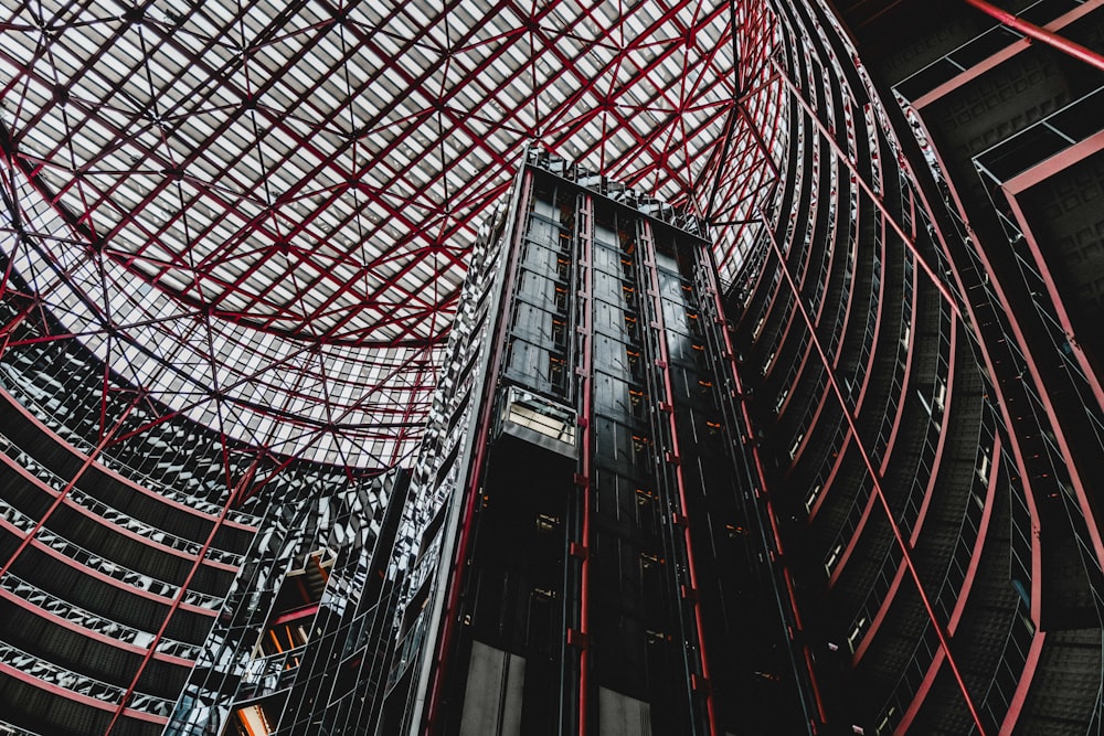 black and red building low-angel photography