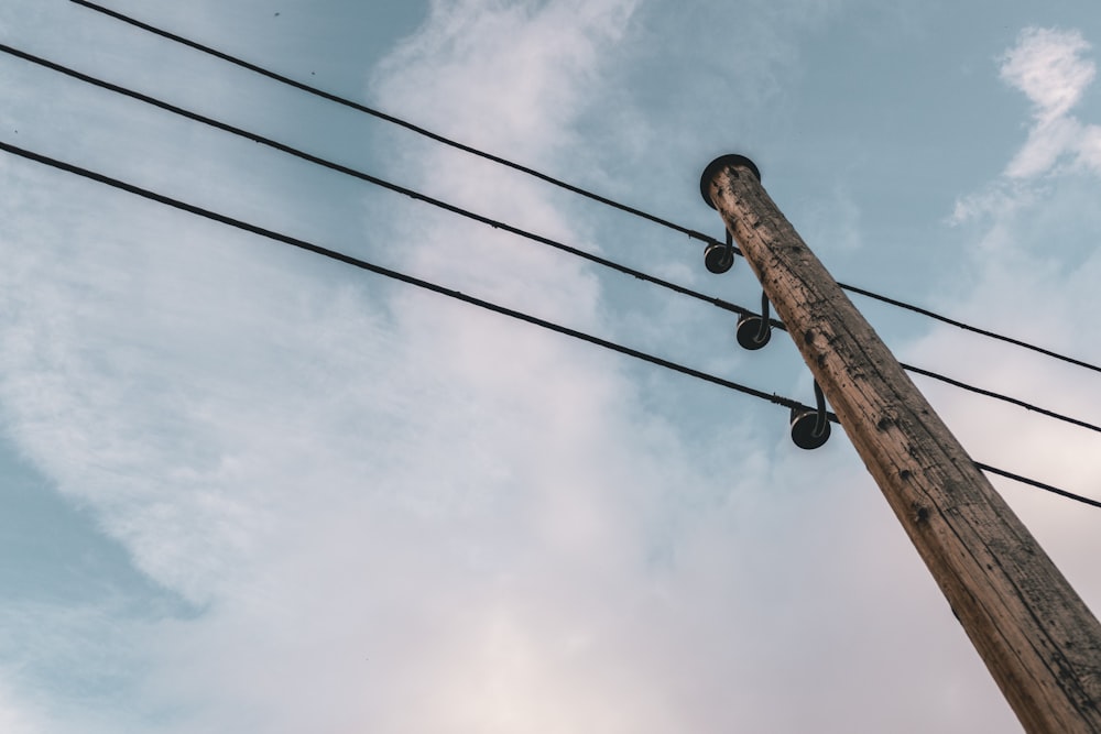 high angle photography of brown electric post