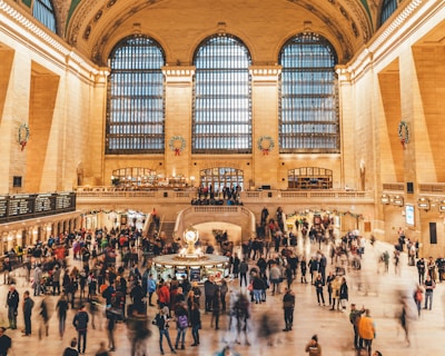 people standing inside building