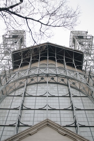 A detailed view of a metal structure in a residential setting.