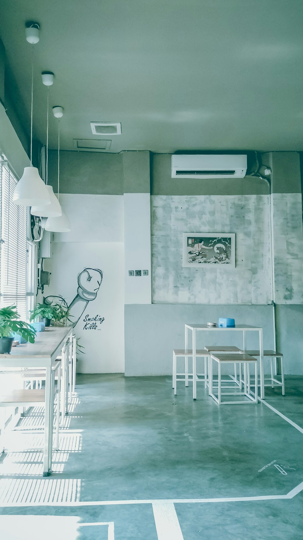 vacant white and beige table in the kitchen area of the house