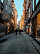 man walking on gray brick road