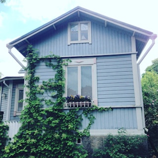 Finished aanbouw blending seamlessly with the original house, featuring blue trim.