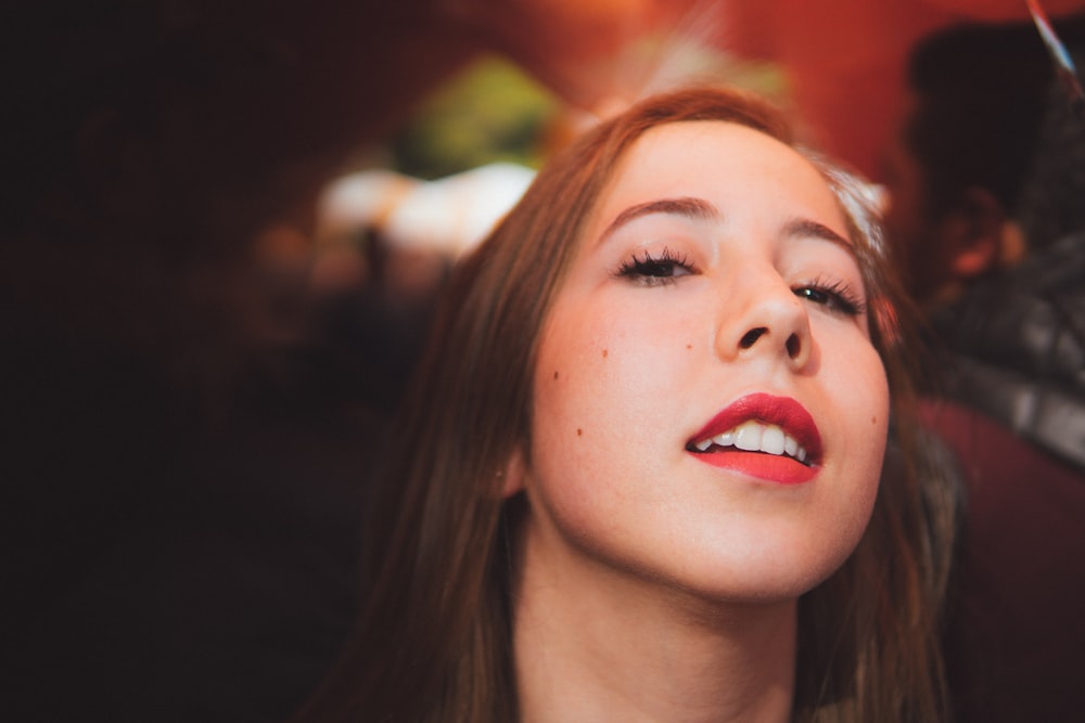 woman wearing red lipstick