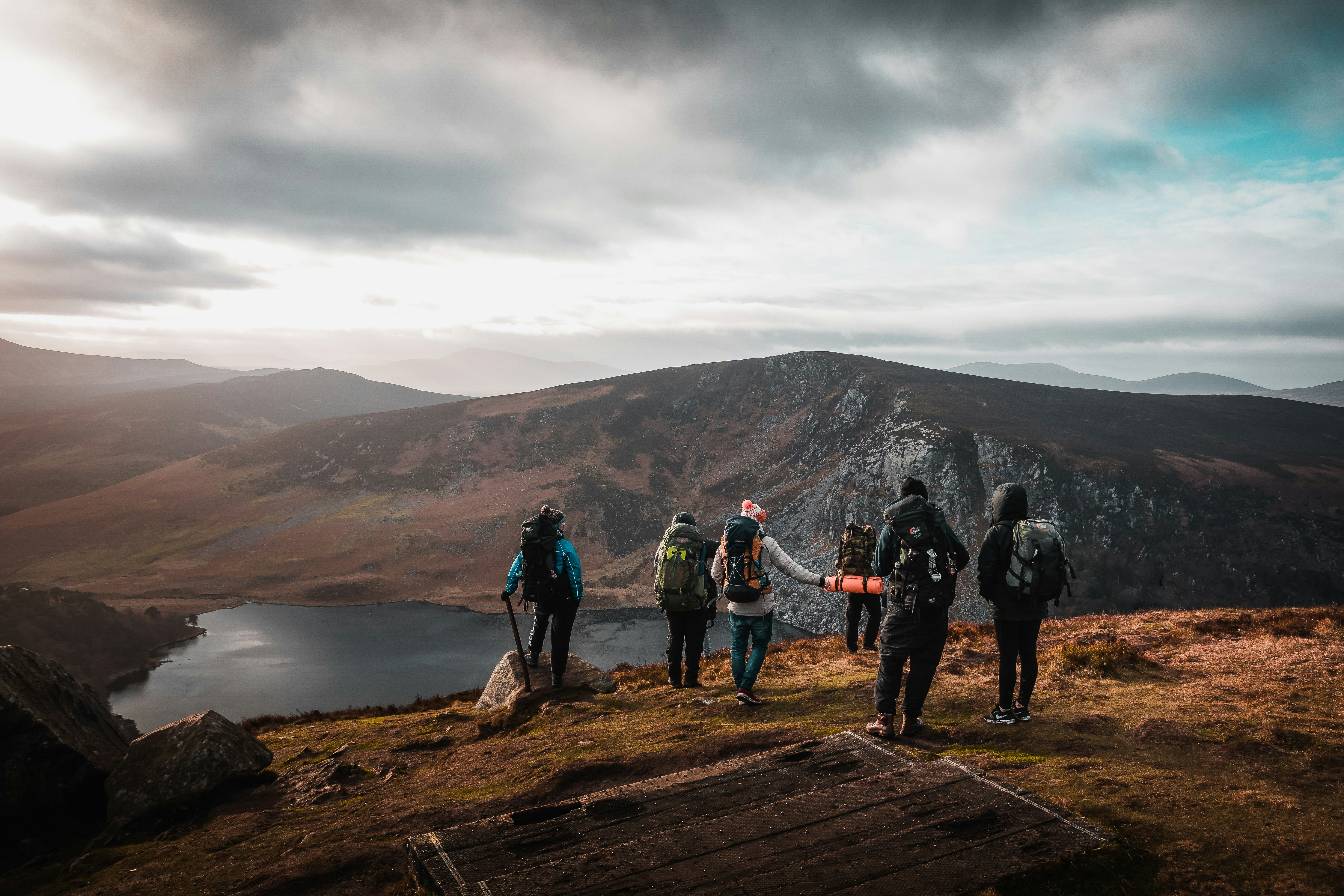 A group of people on top of a mountain
