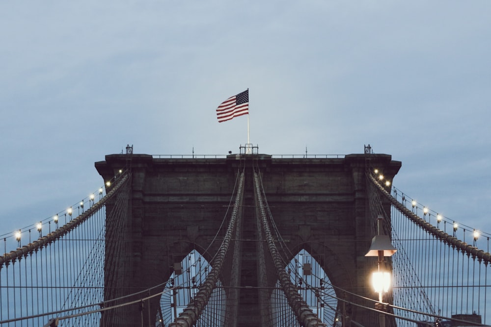 Brooklyn Bridge with string lights