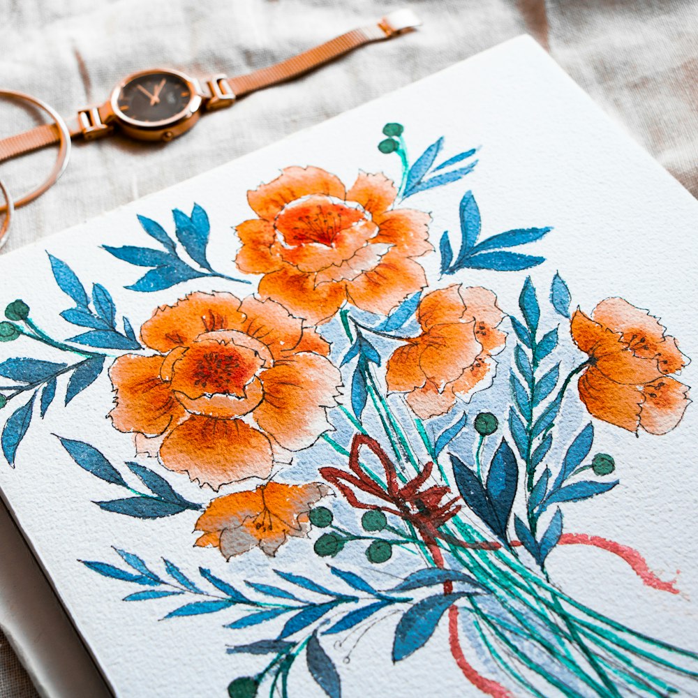 orange blühende pflanze zeichnung