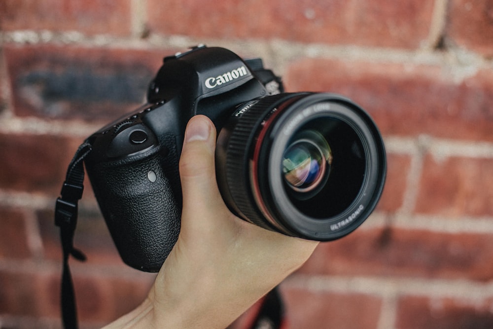 person holding Canon DSLR camera