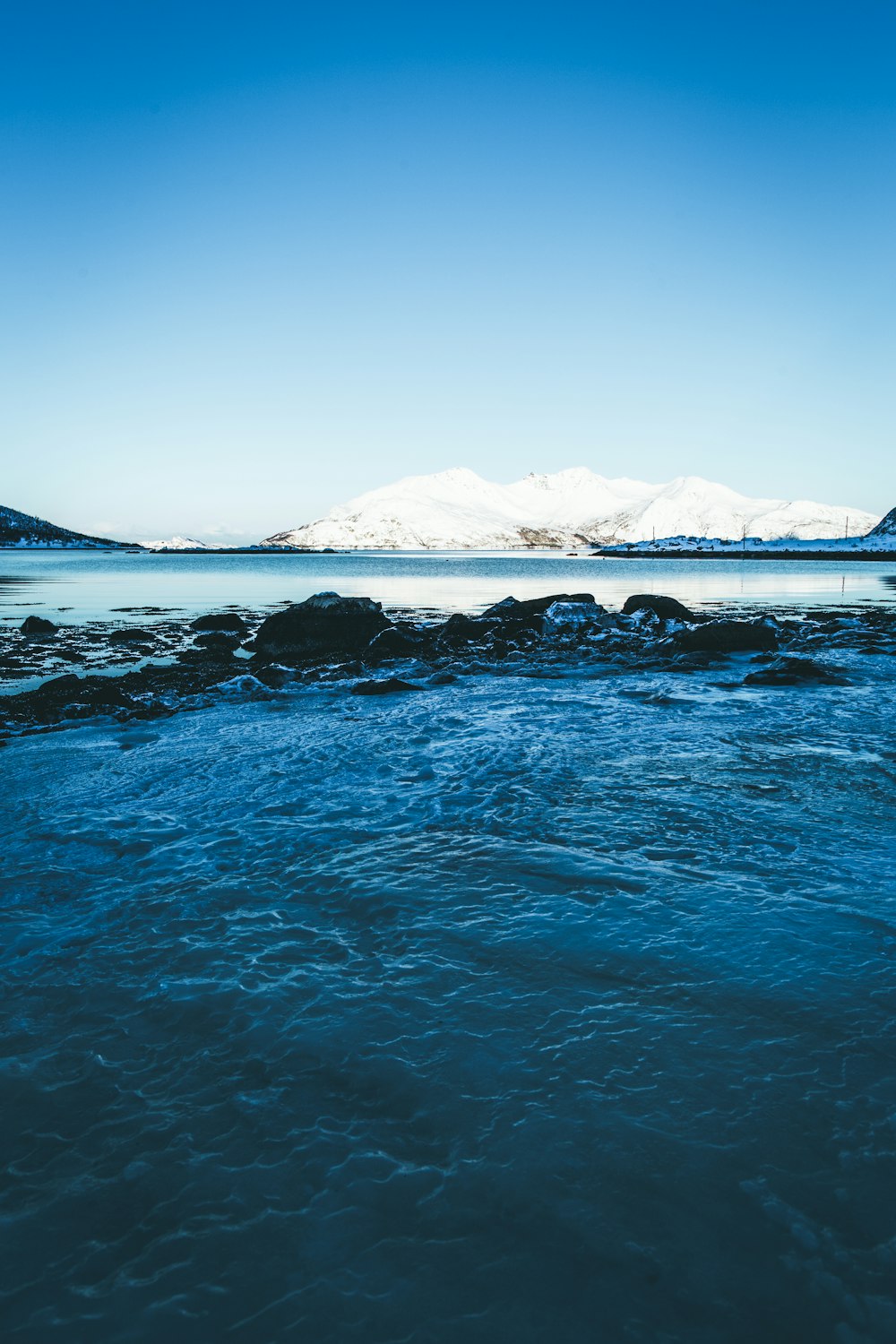 body of water under clear blue sky