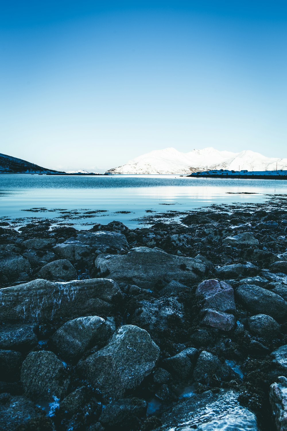 icy mountain and lake