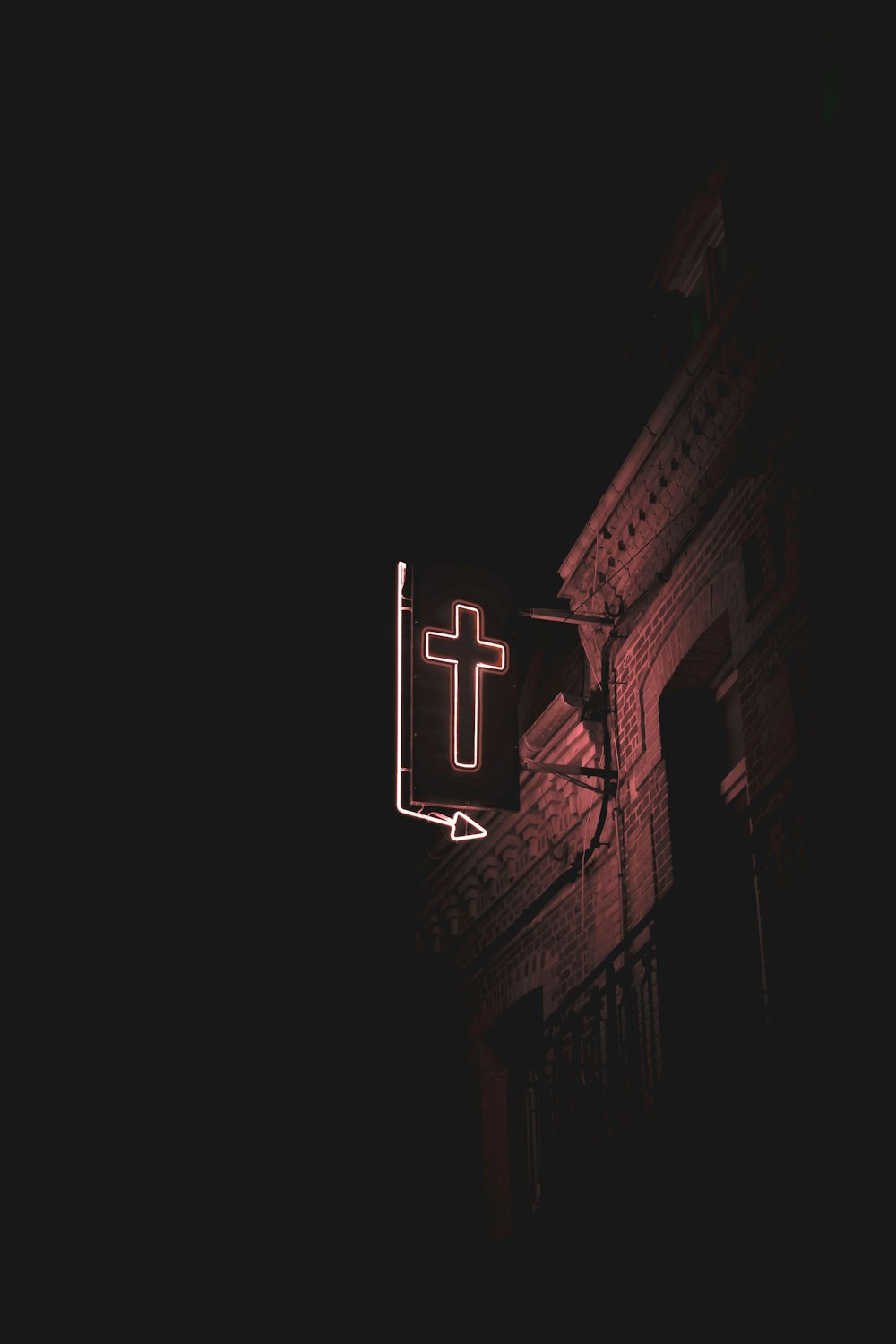 white cross neon signage