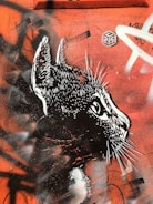 A black and white portrait of a pet with graffiti style.