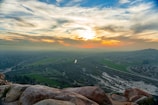 A picturesque view of the surrounding landscape at sunset.