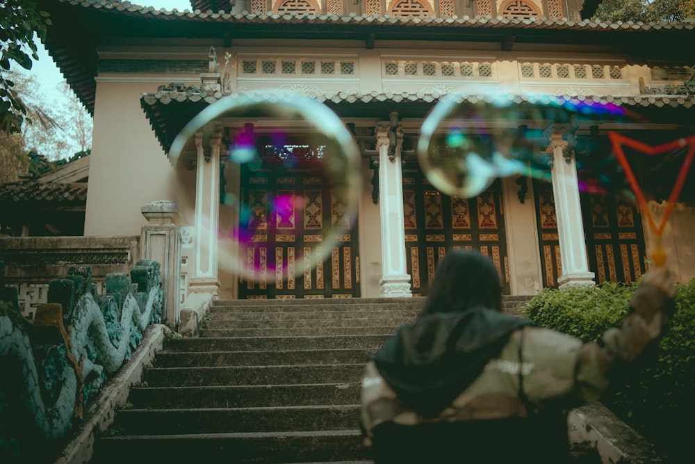 woman playing bubbles