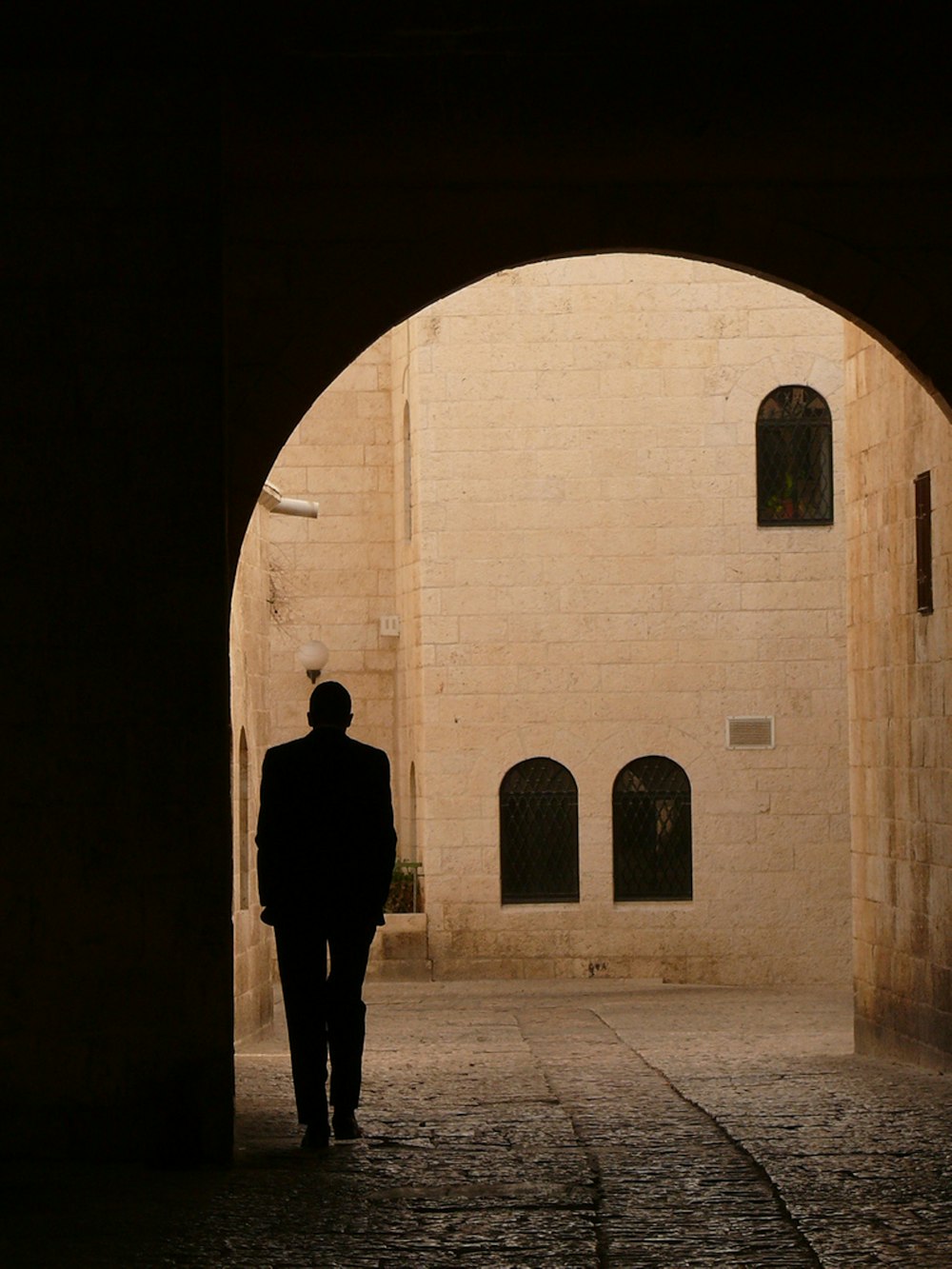 silhouette of person walking on narrow pathway