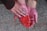 Close-up of a hand holding a sample of mortar additive powder in a bright, clean lab setting.