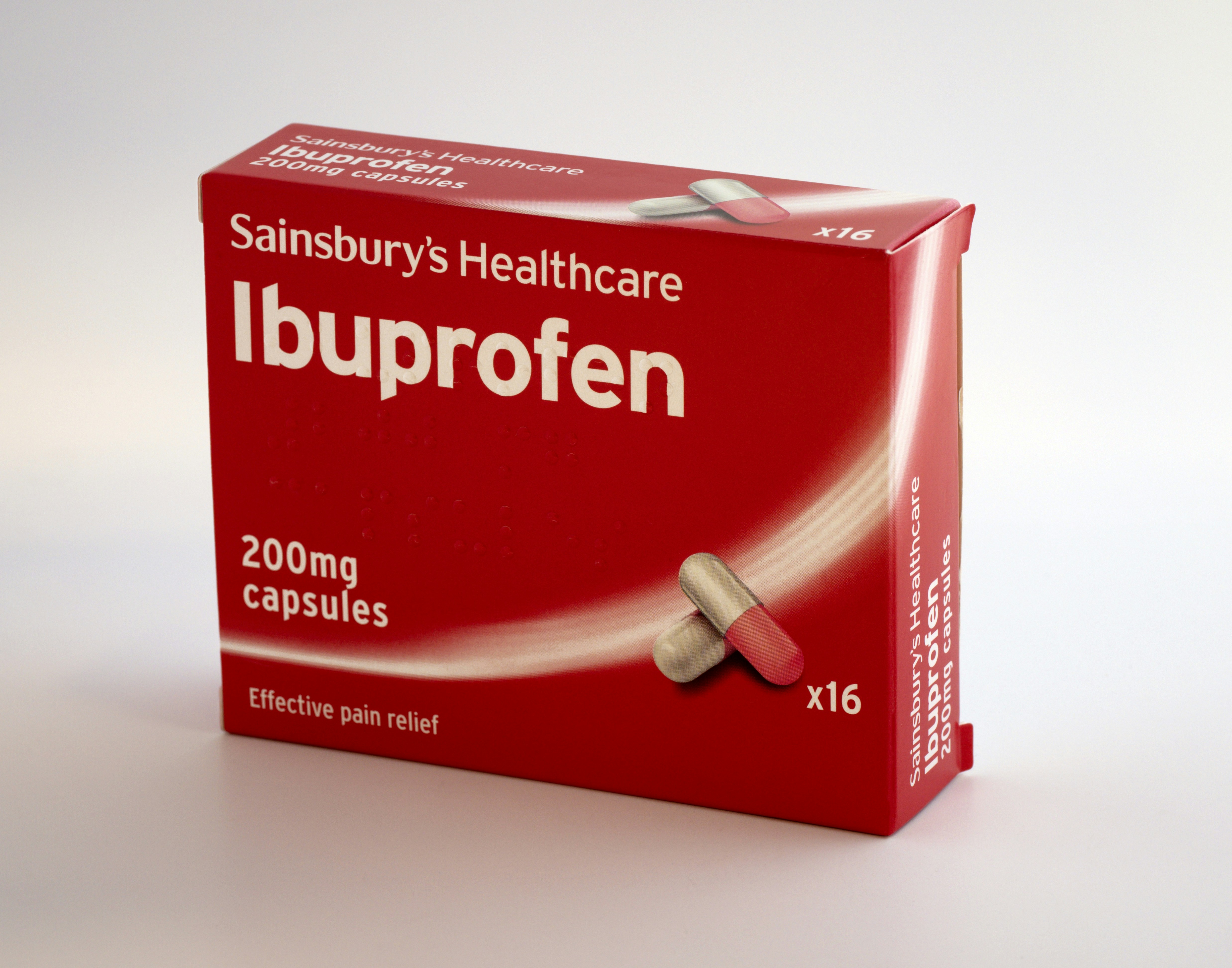 200 mg Sainsbury's healthcare Ibuprofen capsules box