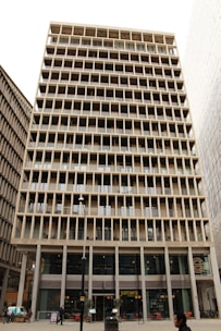 Modern commercial building with glass facade in urban setting