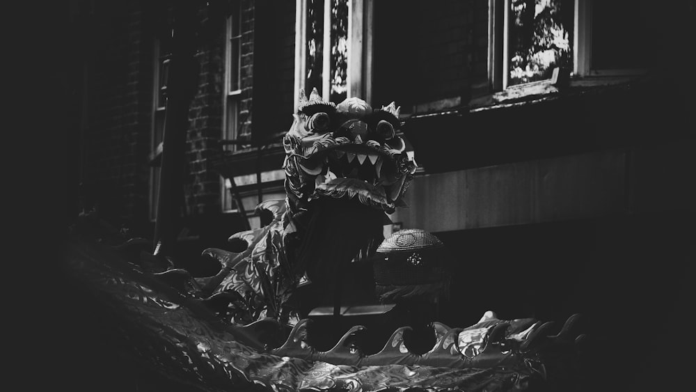 dragon grayscale photo