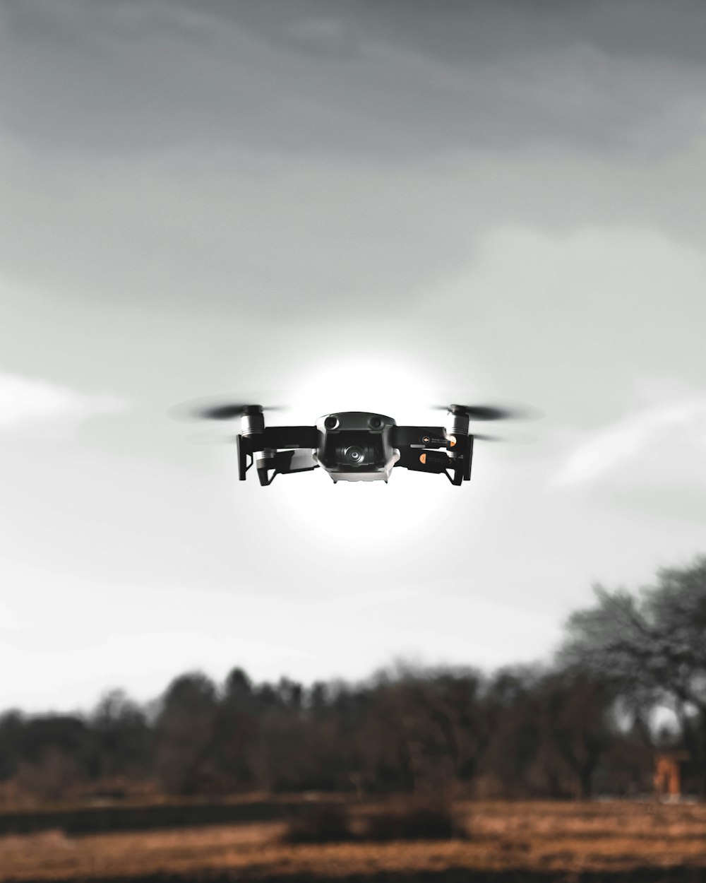 black drone on flight