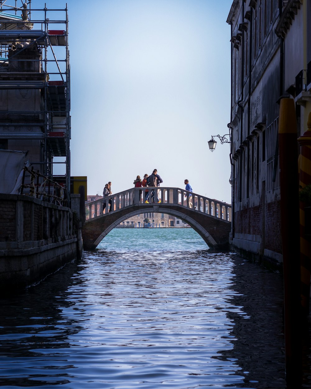 people crossing bridge