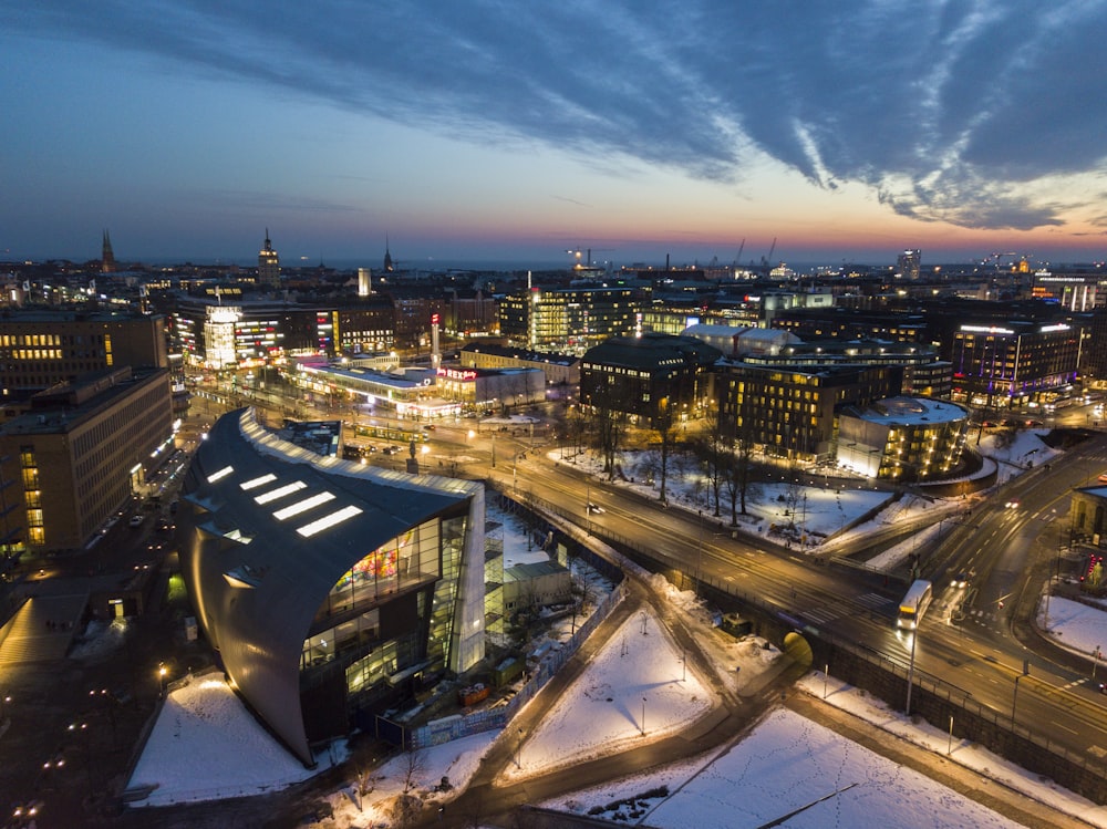 aerial view photography of lighted buildings