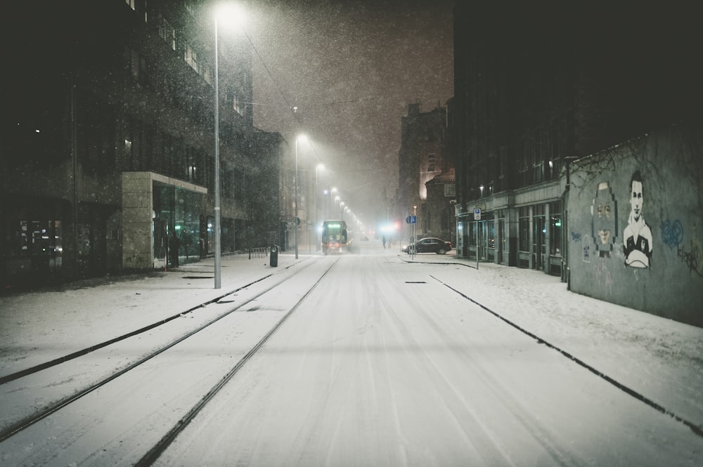 empty highway covered in snow