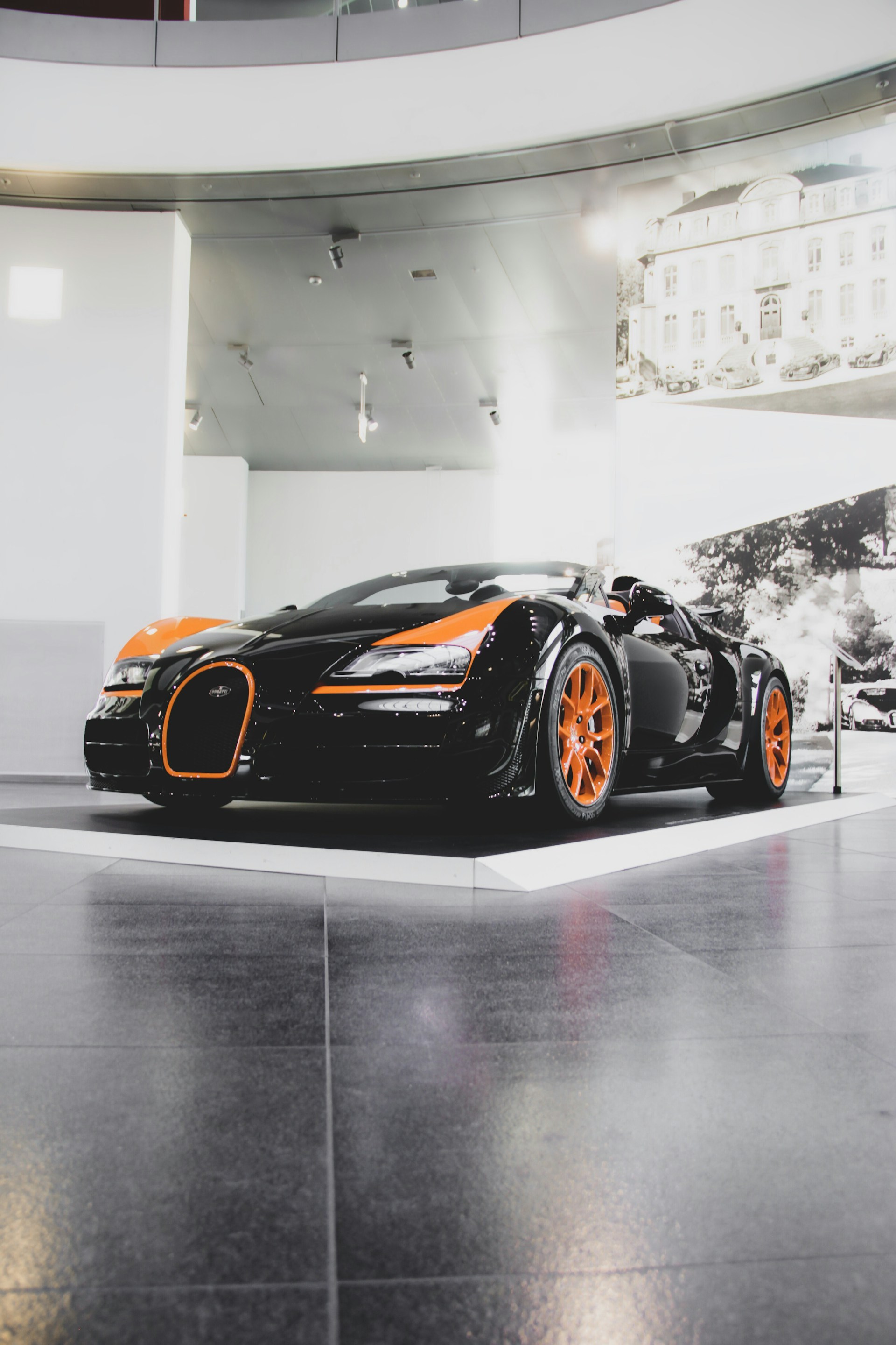 black and orange sports coupe