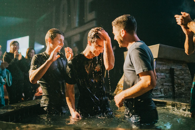 A baptism celebration in the water