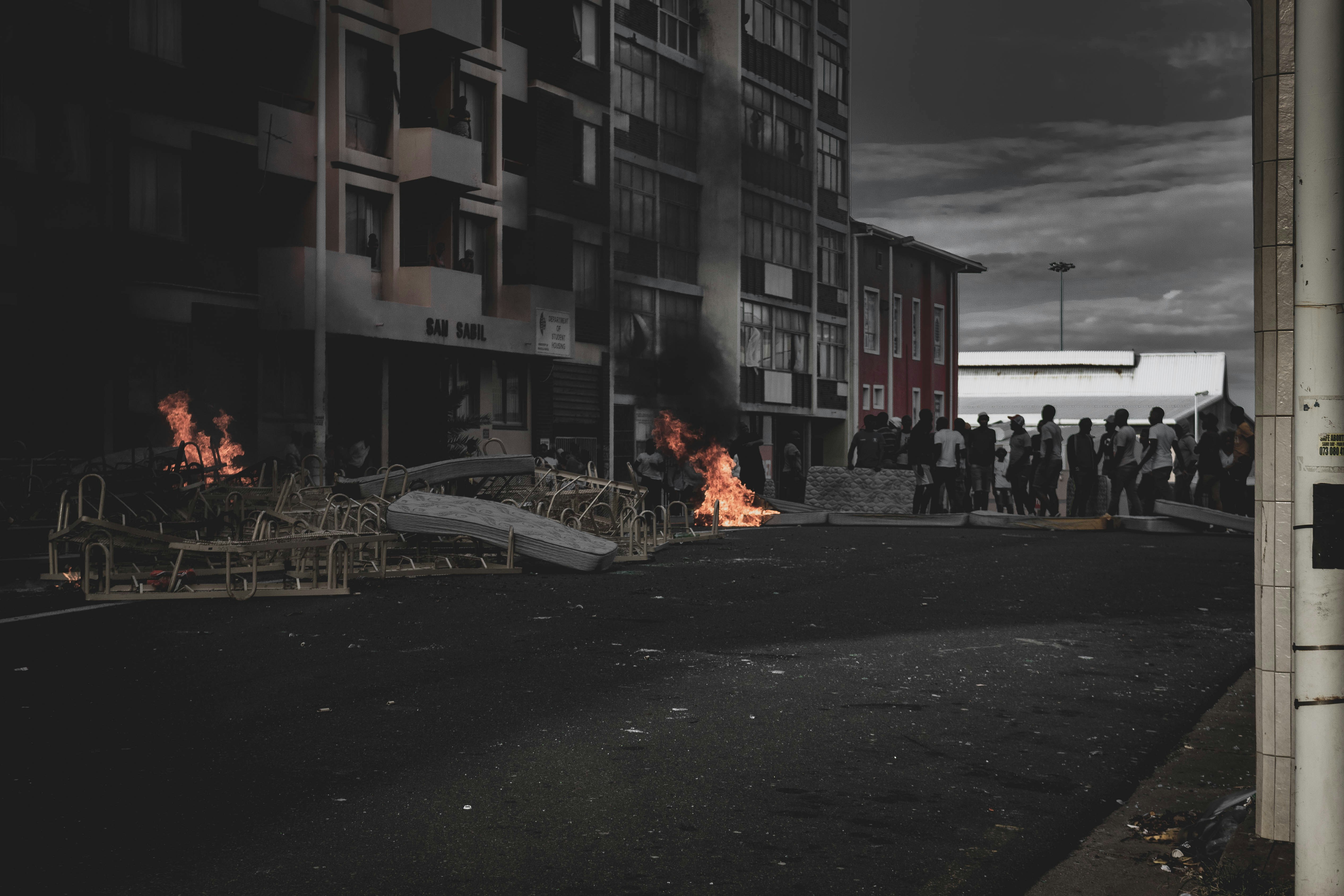 photo of black and white building on fire